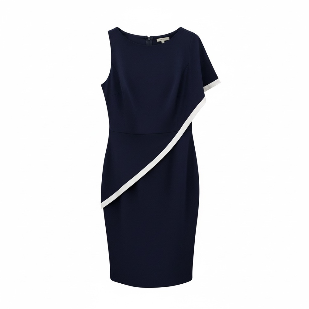 Ralph Lauren Navy Asymmetrical Dress with White Accent (155)